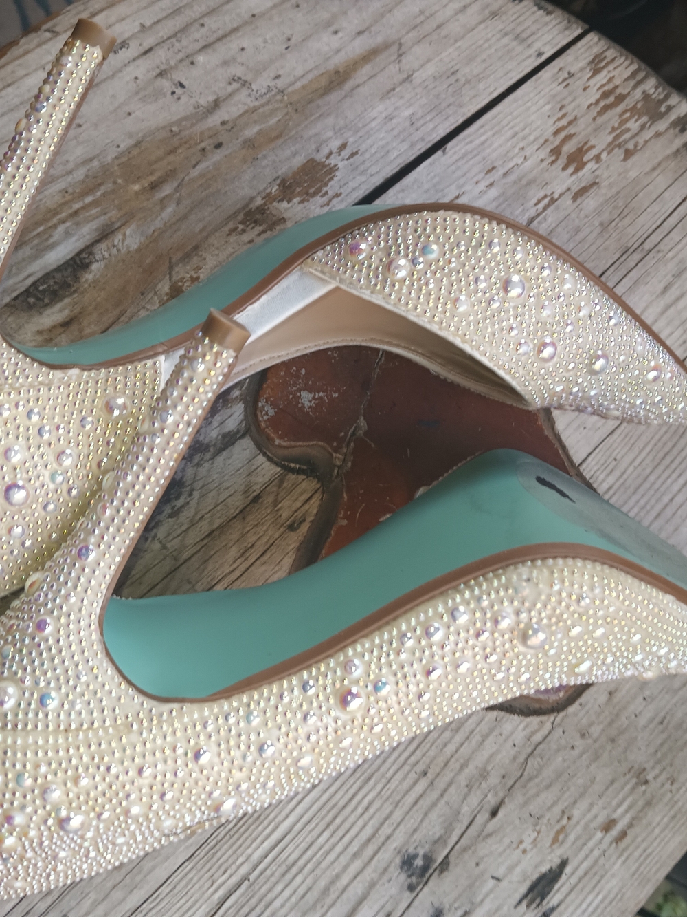 Betsey Johnson Pearl-Embellished Cream Pointed-Toe Pumps - Picture 6 of 7